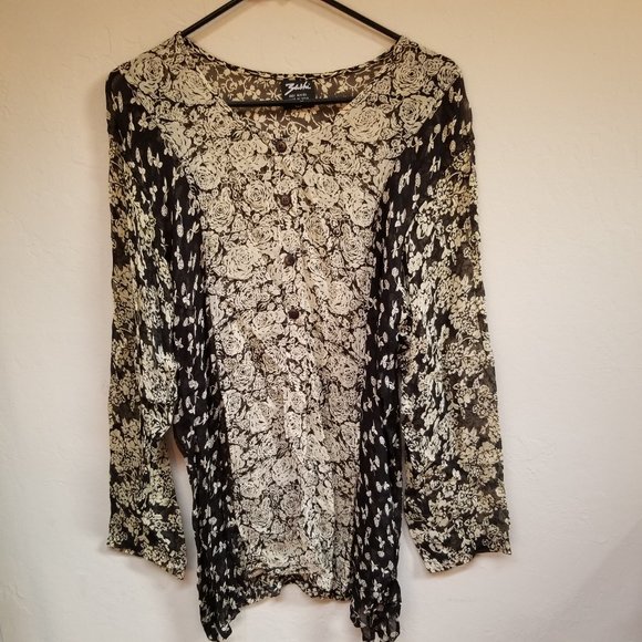 Zashi Tops - Zashi Women's Rayon Floral Button Up Sheer Blouse